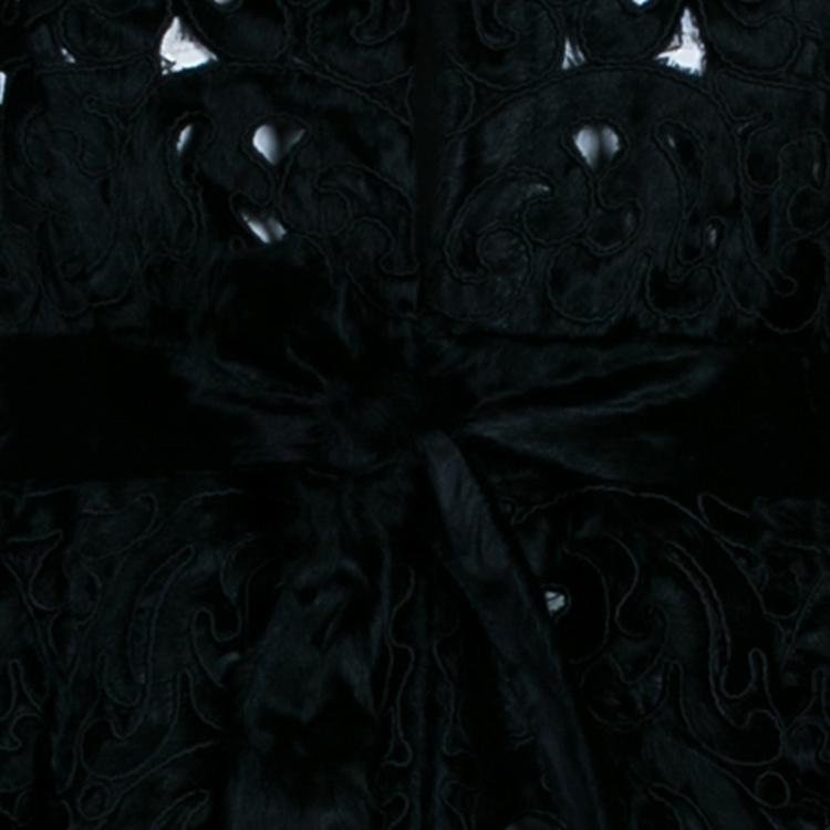 Pre Owned Valentino Black Pony Hair Cutout Coat S