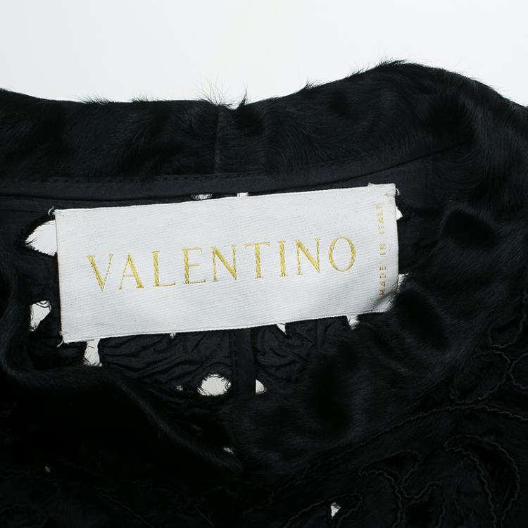 Pre Owned Valentino Black Pony Hair Cutout Coat S