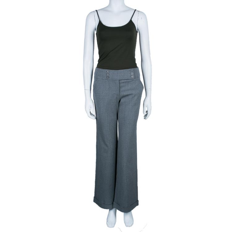 Pre Owned Valentino Grey Wide Leg Tailored Pants M
