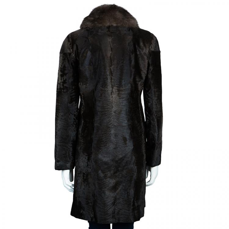 Pre Owned Valentino Brown Lamb Fur Coat S