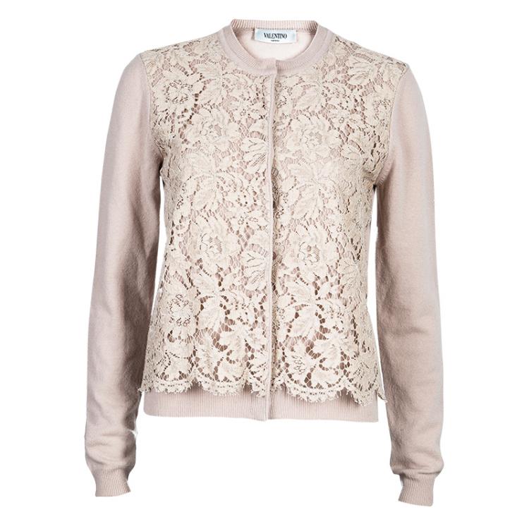 Pre Owned Valentino Blush Lace Detailed Cardigan M