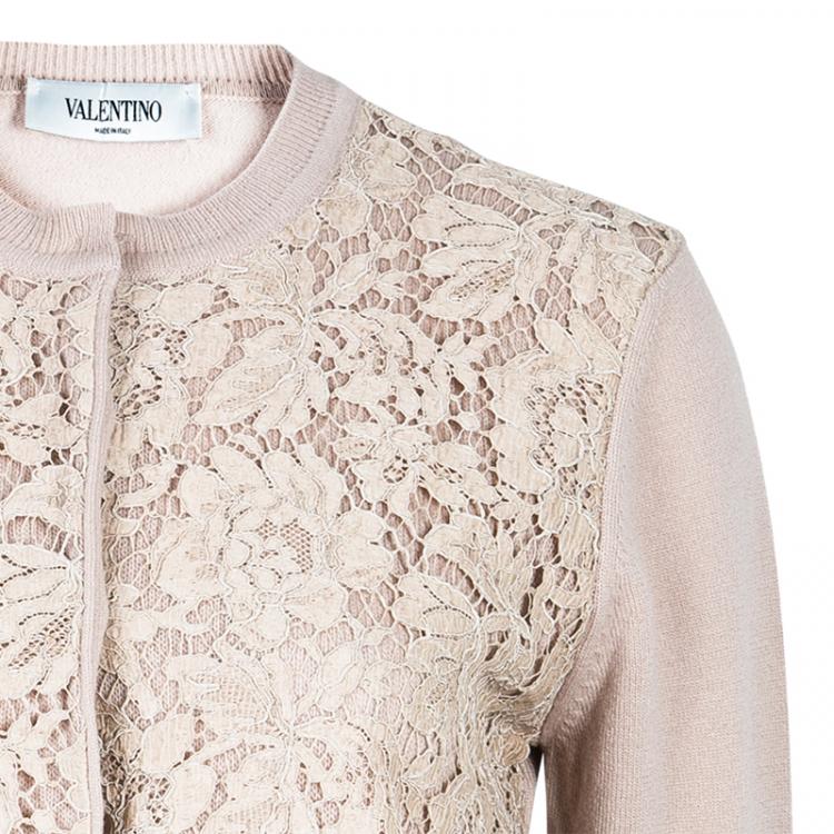 Pre Owned Valentino Blush Lace Detailed Cardigan M