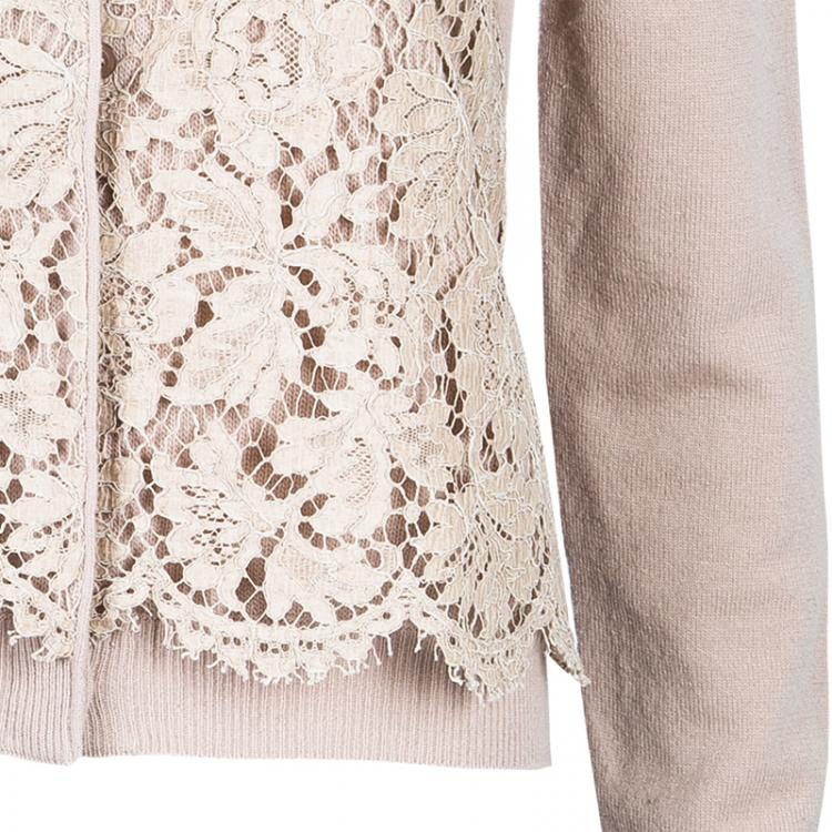 Pre Owned Valentino Blush Lace Detailed Cardigan M