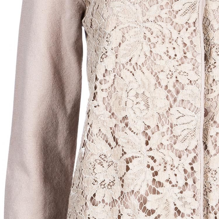 Pre Owned Valentino Blush Lace Detailed Cardigan M