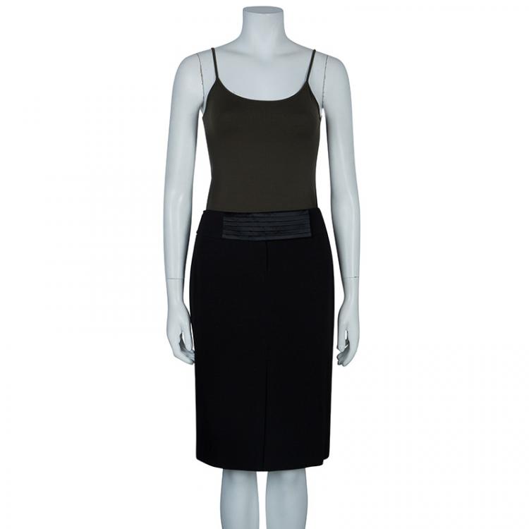 Pre Owned Valentino Black Satin Wool Skirt M