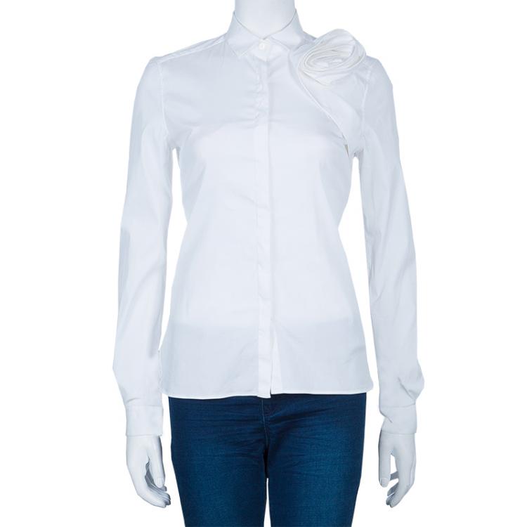 Pre Owned Valentino White Rose Detail Shirt S