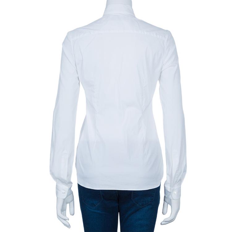 Pre Owned Valentino White Rose Detail Shirt S