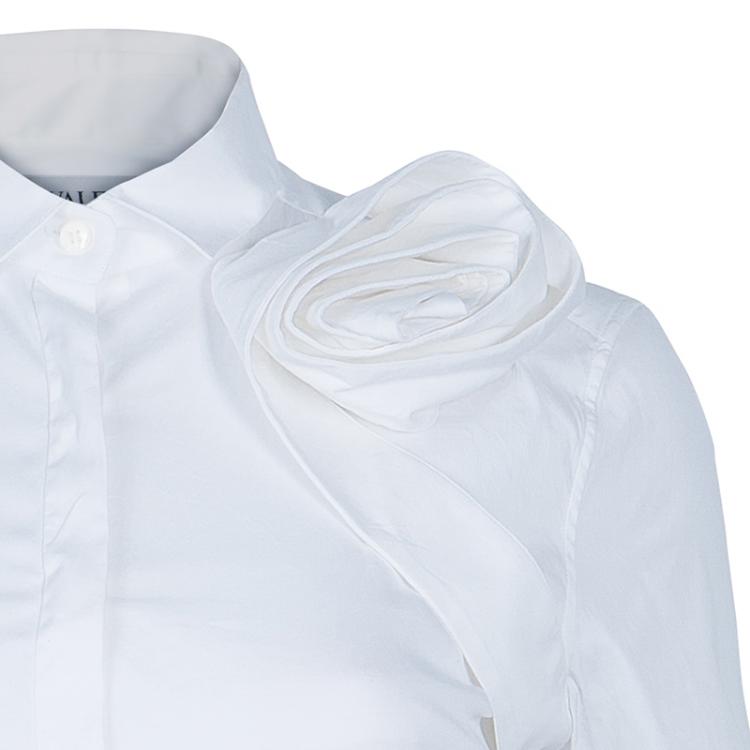 Pre Owned Valentino White Rose Detail Shirt S