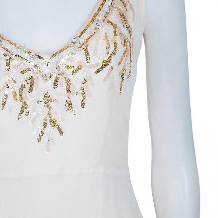 Pre Owned Valentino Cream Embellished Maxi Dress M