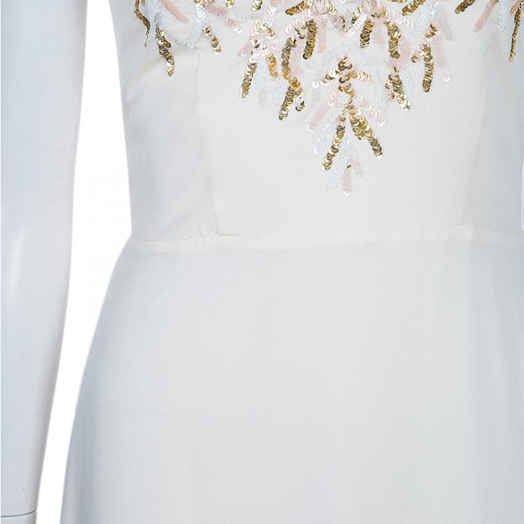 Pre Owned Valentino Cream Embellished Maxi Dress M