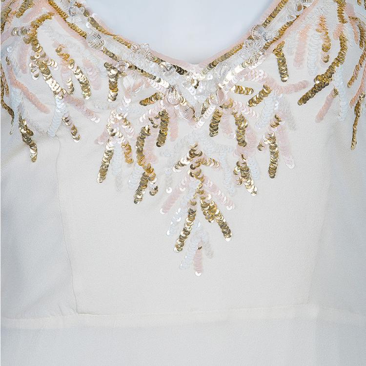Pre Owned Valentino Cream Embellished Maxi Dress M