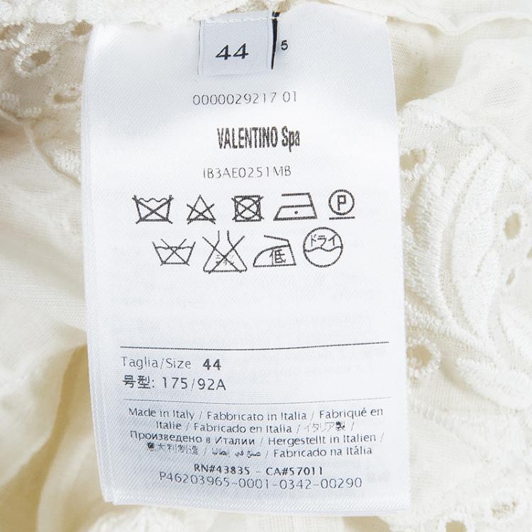 Pre Owned Valentino White Floral Eyelet Embroidered Pintuck Detail Long Sleeve Blouse M