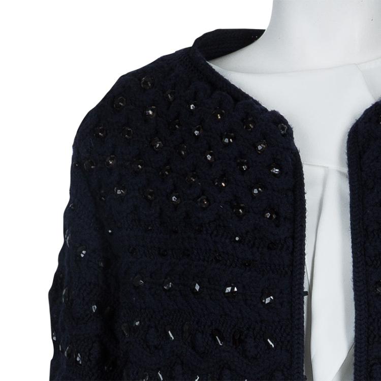 Pre Owned Valentino Navy Blue Fleece Wool Crystal Embellished Jacket S