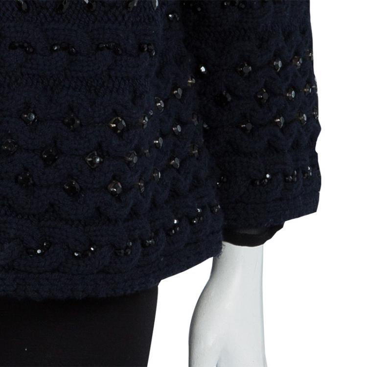 Pre Owned Valentino Navy Blue Fleece Wool Crystal Embellished Jacket S