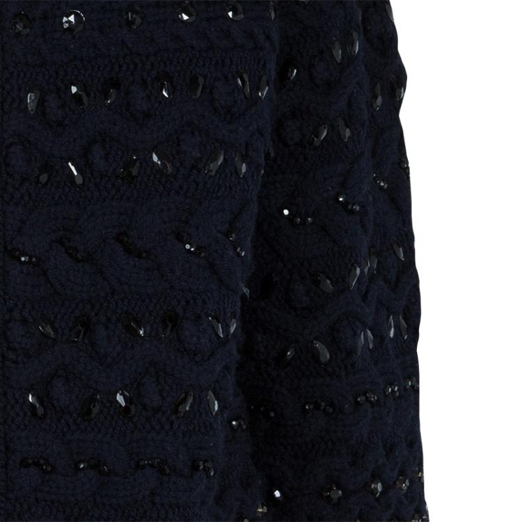 Pre Owned Valentino Navy Blue Fleece Wool Crystal Embellished Jacket S