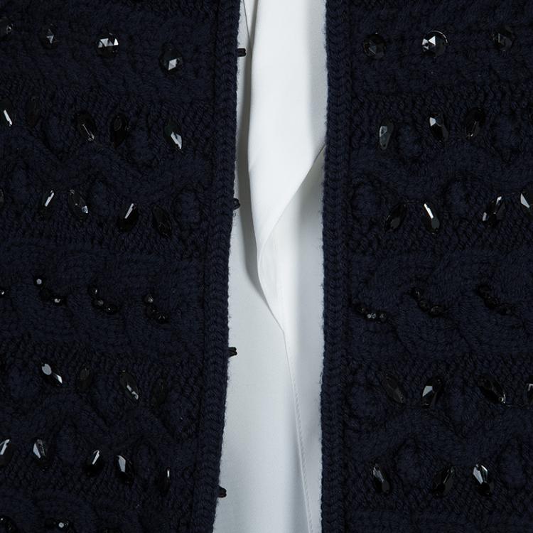 Pre Owned Valentino Navy Blue Fleece Wool Crystal Embellished Jacket S