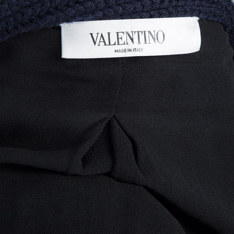 Pre Owned Valentino Navy Blue Fleece Wool Crystal Embellished Jacket S