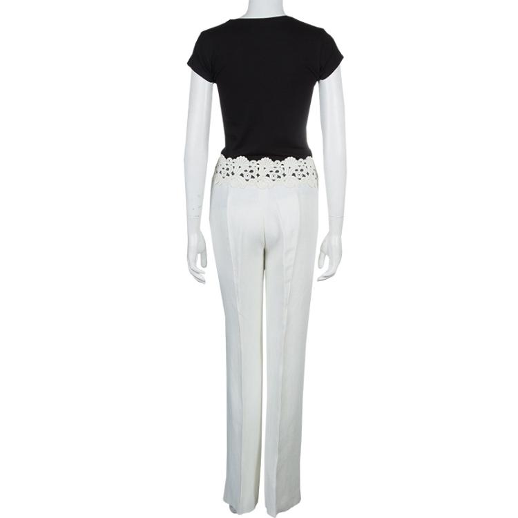Pre Owned Valentino Cream Lace Detail Trousers M