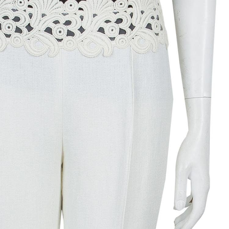 Pre Owned Valentino Cream Lace Detail Trousers M