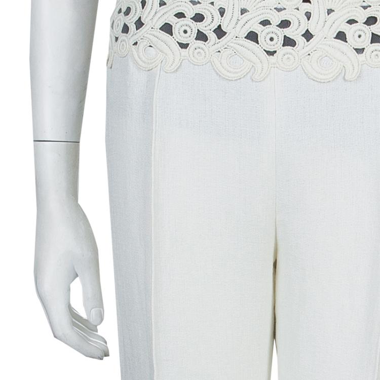 Pre Owned Valentino Cream Lace Detail Trousers M