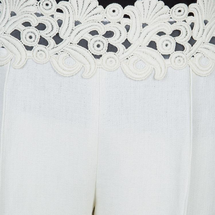 Pre Owned Valentino Cream Lace Detail Trousers M