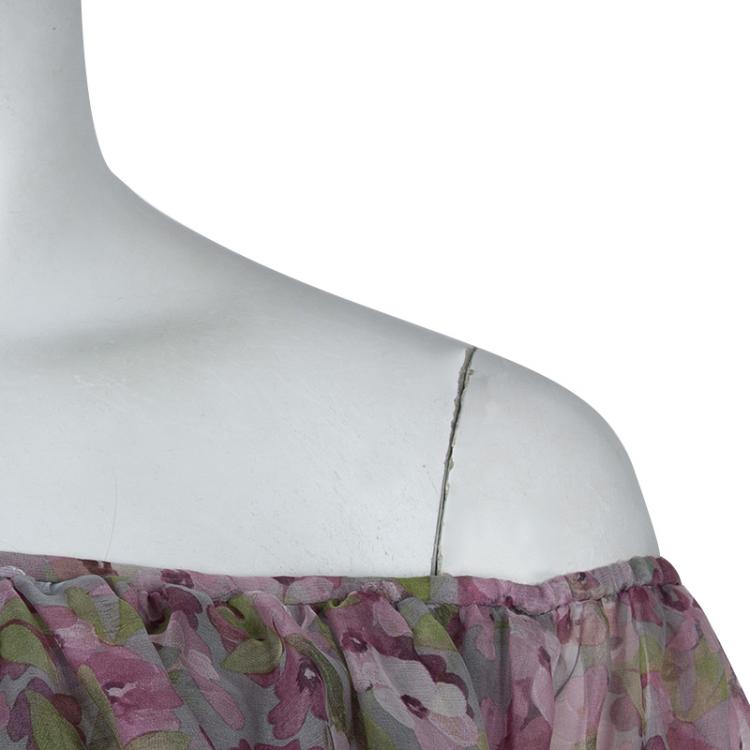 Pre Owned Valentino Floral Printed Silk Flounce Dress L