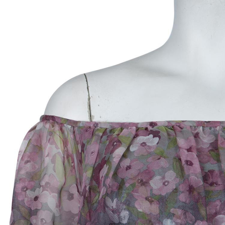 Pre Owned Valentino Floral Printed Silk Flounce Dress L