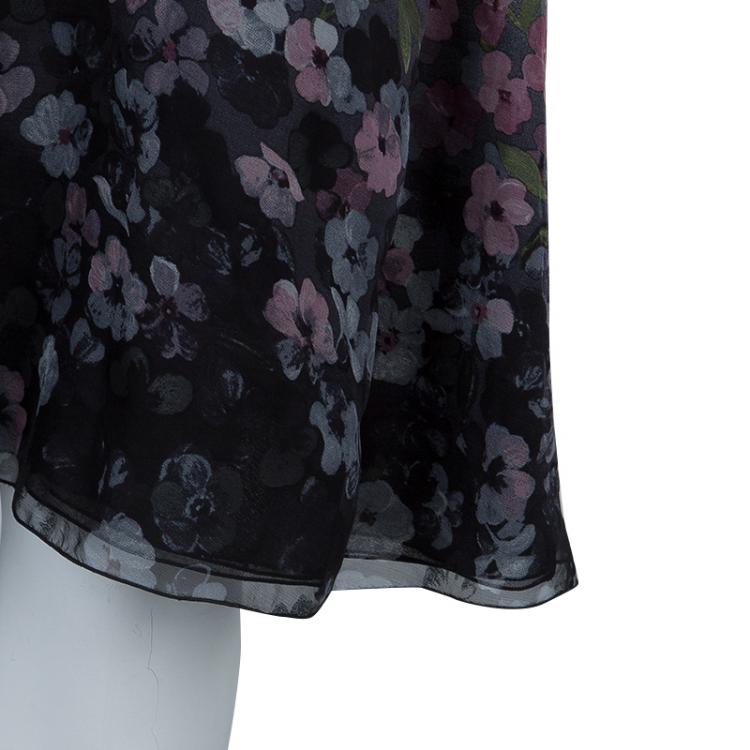 Pre Owned Valentino Floral Printed Silk Flounce Dress L