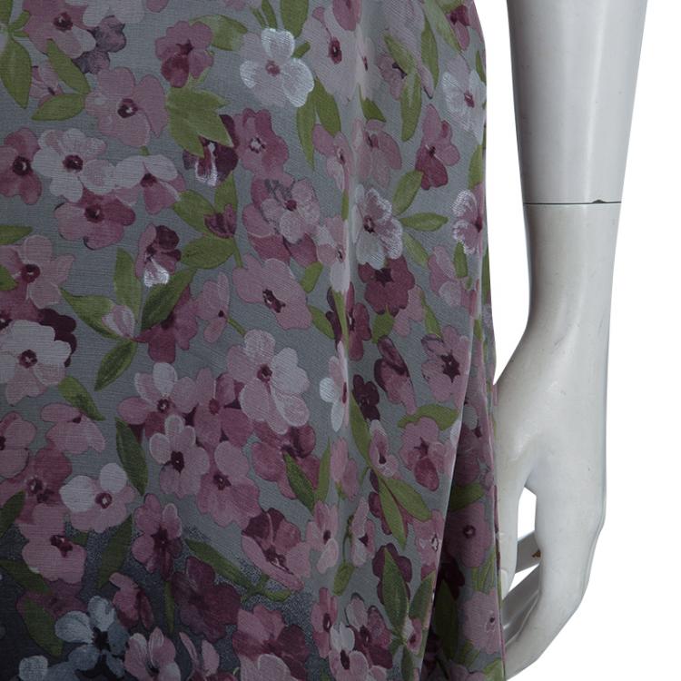 Pre Owned Valentino Floral Printed Silk Flounce Dress L