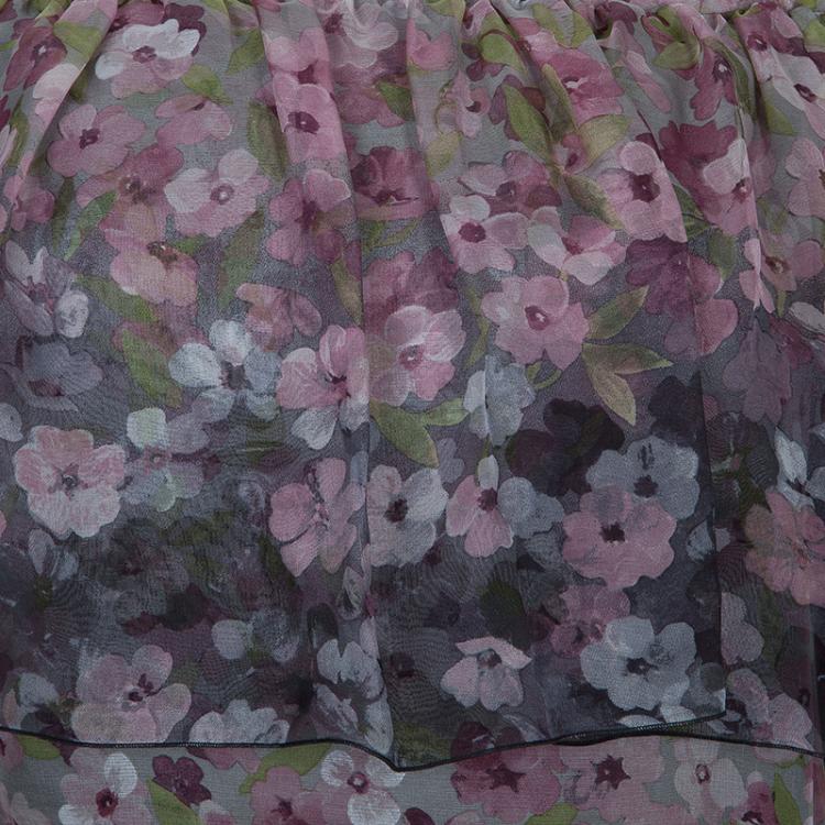 Pre Owned Valentino Floral Printed Silk Flounce Dress L