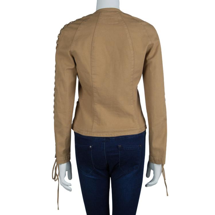 مملوكة مسبقًا Valentino Dark Beige Criss-Cross Eyelet Detail Jacket M