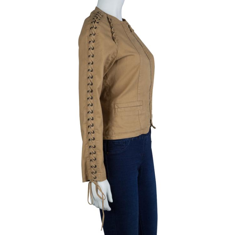 مملوكة مسبقًا Valentino Dark Beige Criss-Cross Eyelet Detail Jacket M