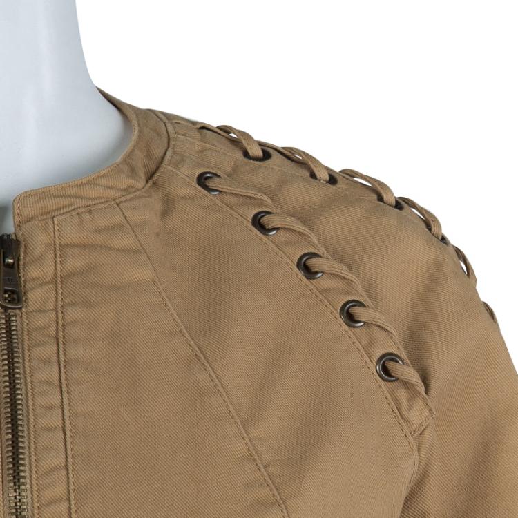 مملوكة مسبقًا Valentino Dark Beige Criss-Cross Eyelet Detail Jacket M