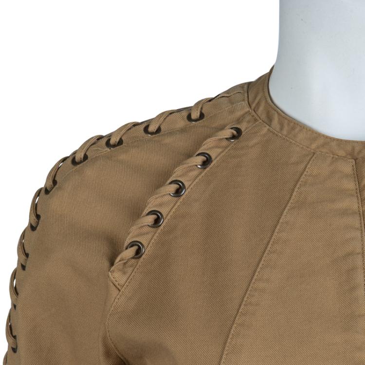 مملوكة مسبقًا Valentino Dark Beige Criss-Cross Eyelet Detail Jacket M