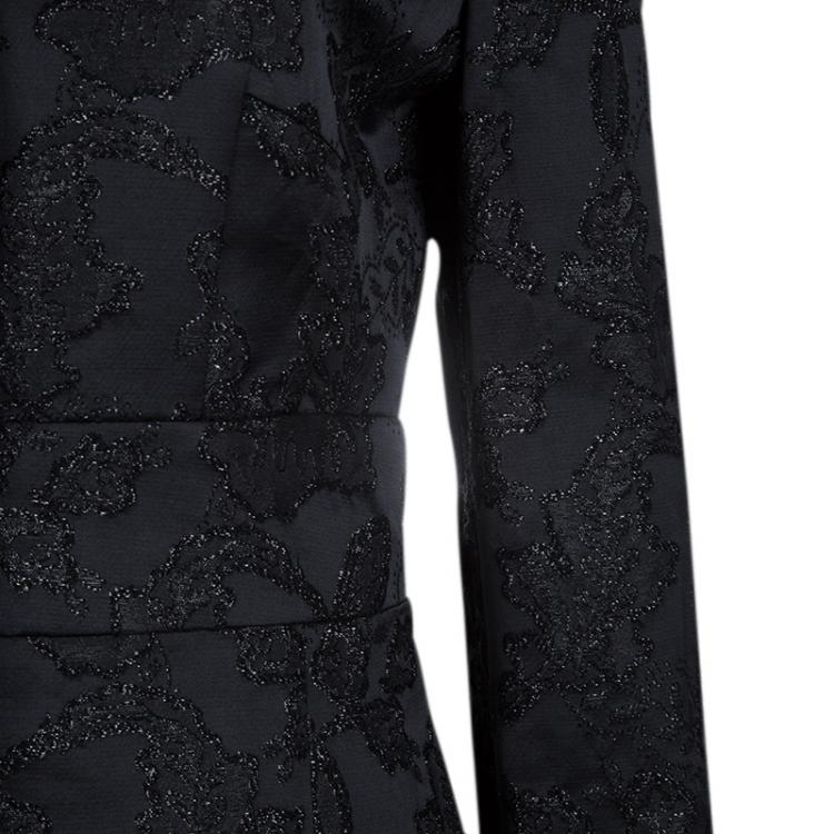 Pre Owned Valentino Black Floral Lurex Jacquard Dress and Blazer Set M
