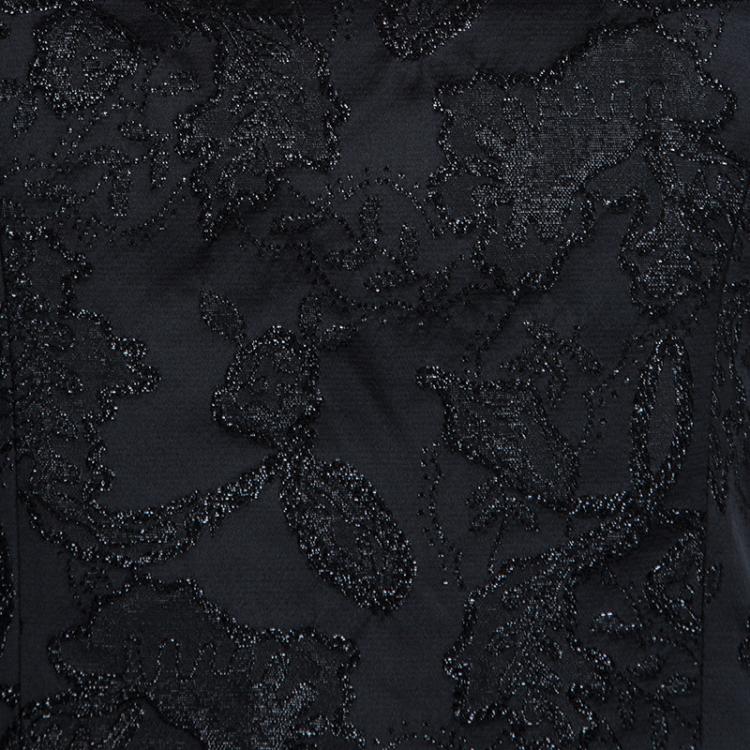 Pre Owned Valentino Black Floral Lurex Jacquard Dress and Blazer Set M
