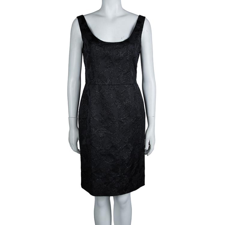 Pre Owned Valentino Black Floral Lurex Jacquard Dress and Blazer Set M