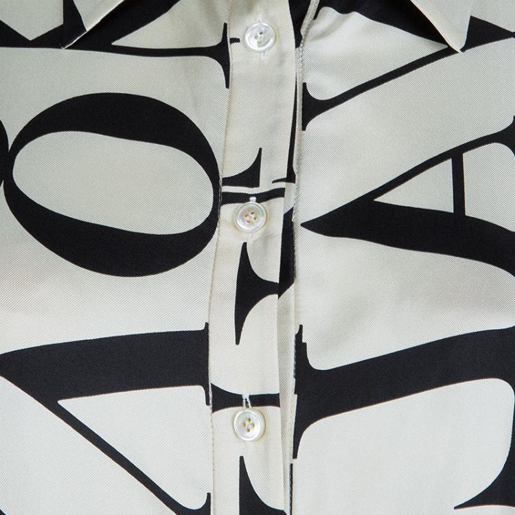 Pre Owned Valentino Cream Monogram Print Long Sleeve Buttondown Silk Shirt XL