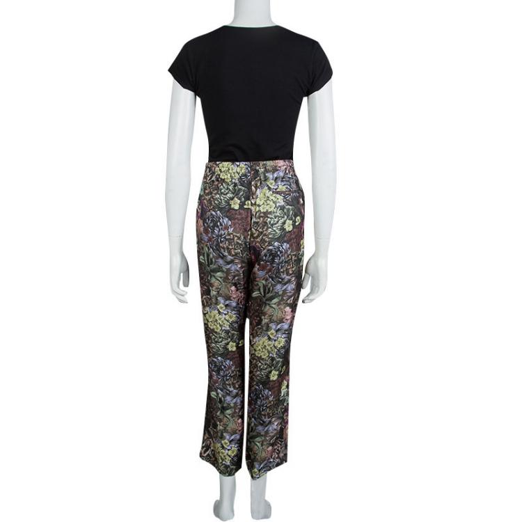 Pre Owned Valentino Multicolor Floral Printed Silk Drawstring Detail Pants L