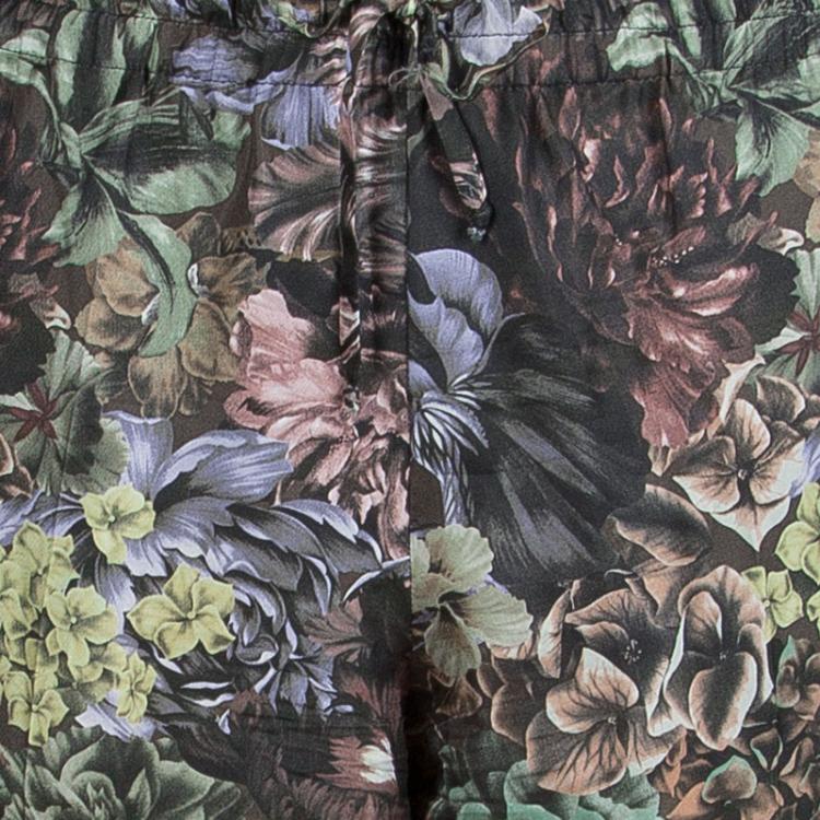Pre Owned Valentino Multicolor Floral Printed Silk Drawstring Detail Pants L