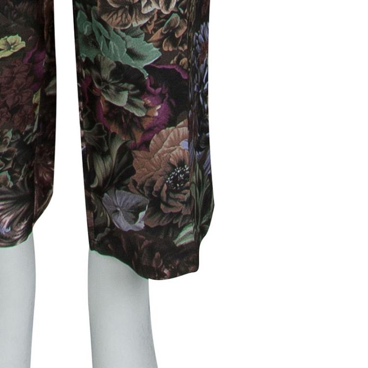 Pre Owned Valentino Multicolor Floral Printed Silk Drawstring Detail Pants L