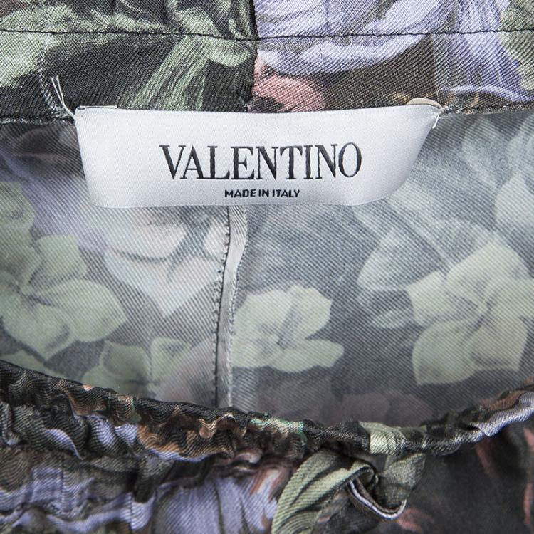 Pre Owned Valentino Multicolor Floral Printed Silk Drawstring Detail Pants L