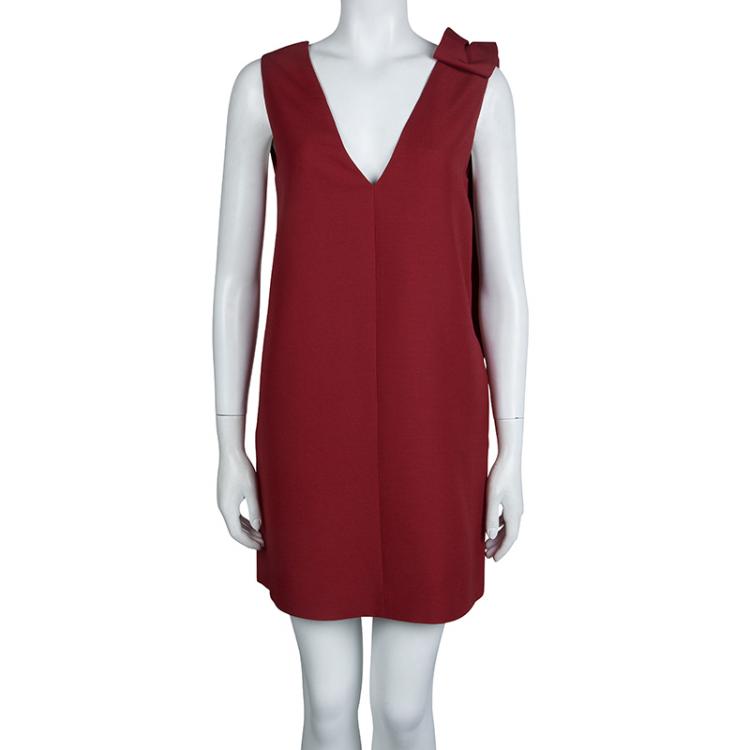 Pre Owned Valentino Red Bow Detail Sleeveless Shift Dress S