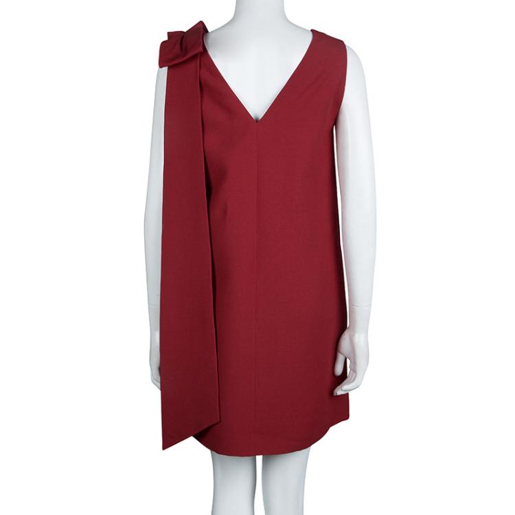 Pre Owned Valentino Red Bow Detail Sleeveless Shift Dress S