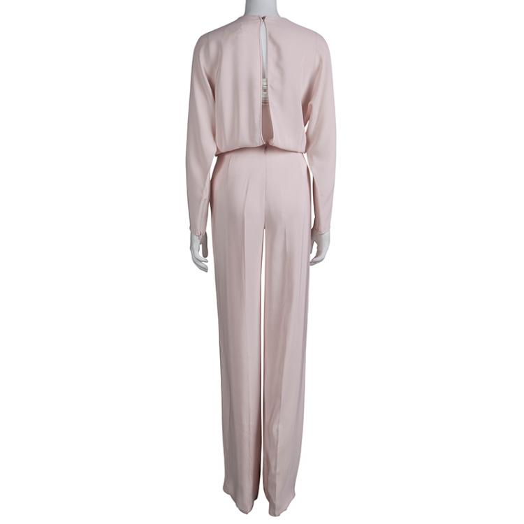 Pre Owned Valentino Pastel Pink Silk Long Sleeve Jumpsuit M