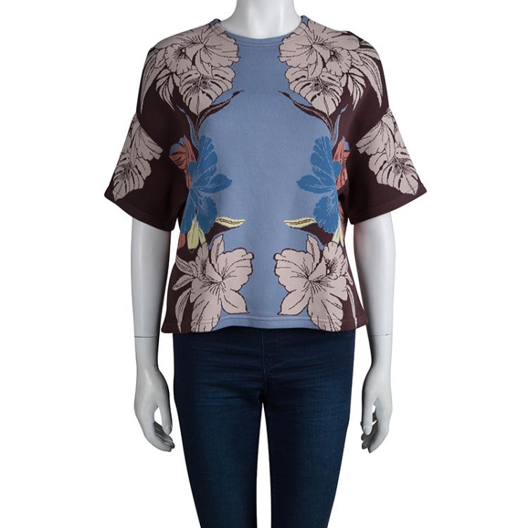 Pre Owned Valentino Floral Crewneck Knit Top M