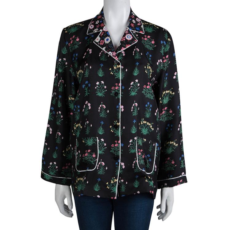 Pre Owned Valentino Black Floral Printed Silk Shirt S
