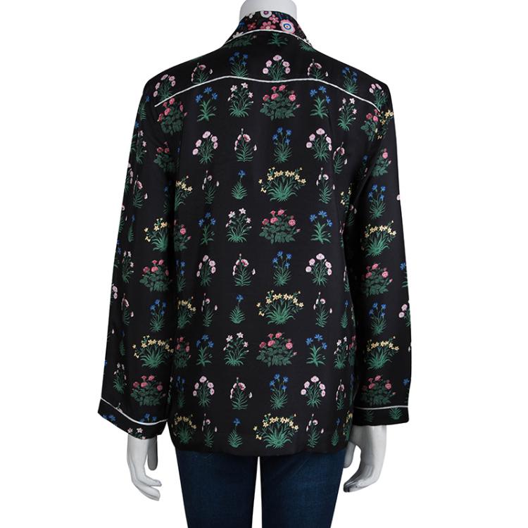 Pre Owned Valentino Black Floral Printed Silk Shirt S