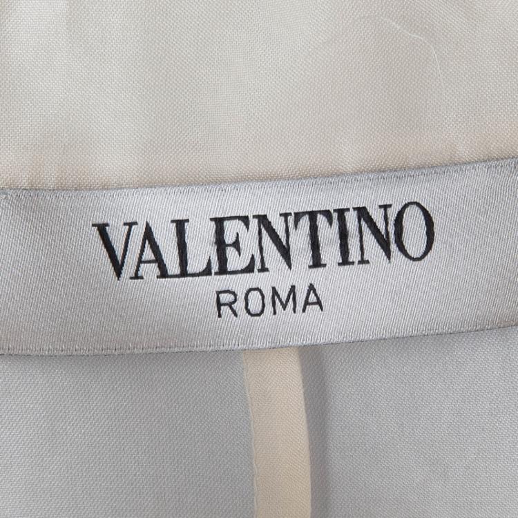 Pre Owned Valentino Cream Silk Ruffle Detail Long Sleeve Shirt L