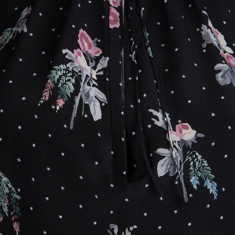 Pre Owned Valentino Black Silk Floral Printed Long Sleeve Top S